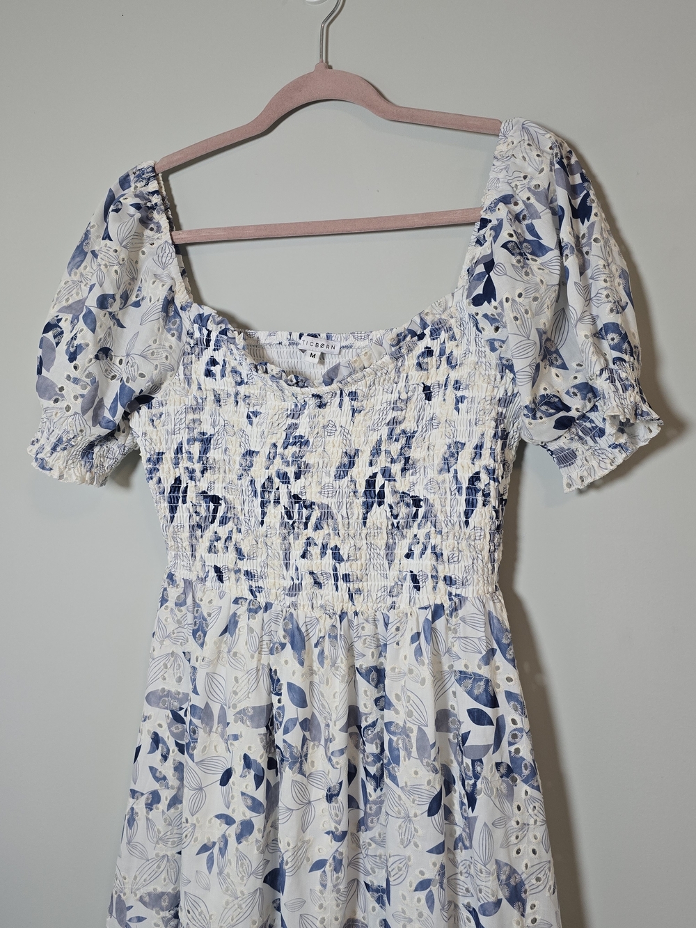 Baltic Born Piper Floral Eyelet Midi Dress Smocked Puff Sleeve Cottagecore M - Picture 4 of 9